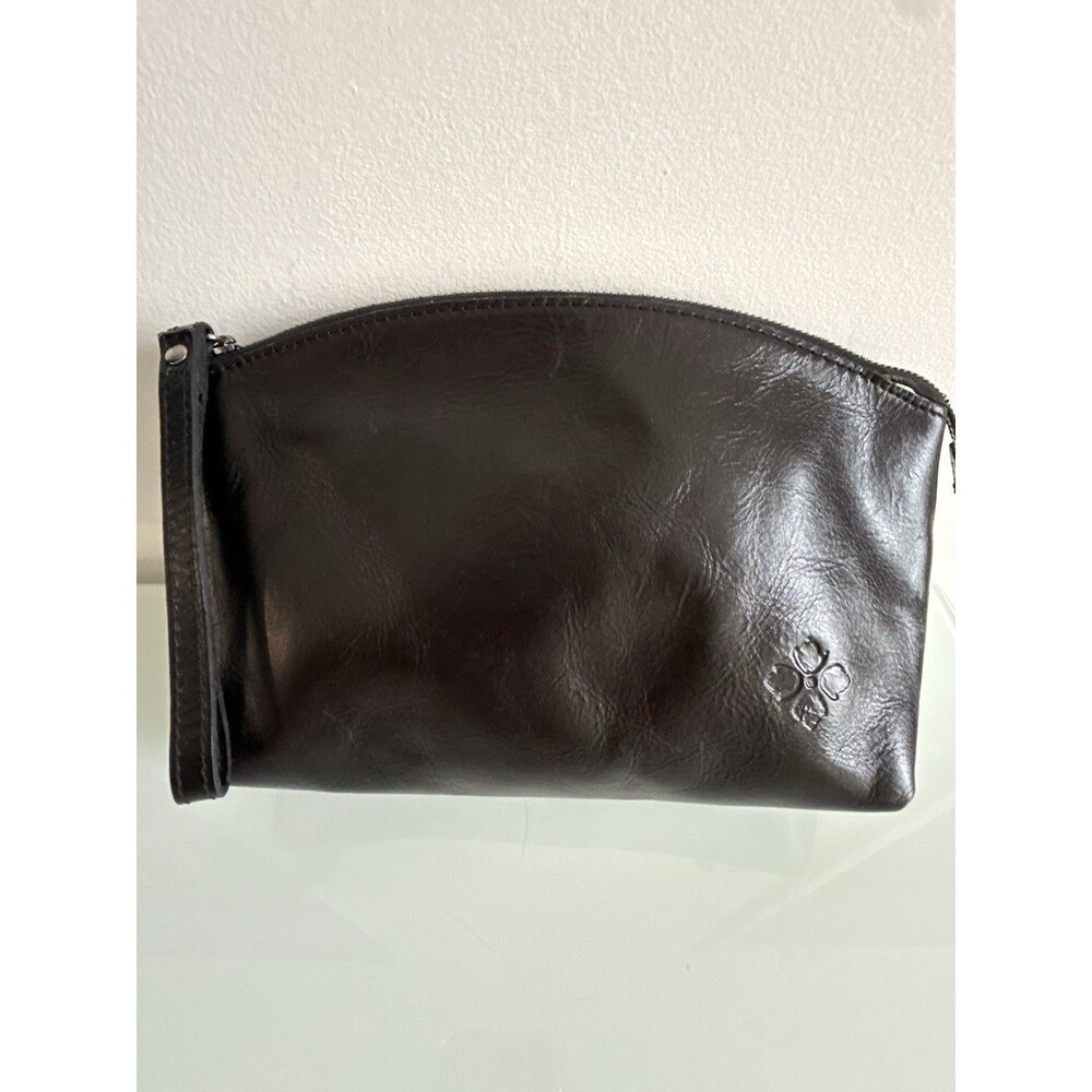 Patricia Nash Brown Leather Wristlet Clutch Cosmetic Bag Italian Leather